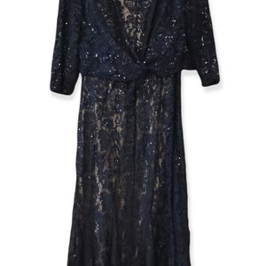 Navy blue formal gown with beading